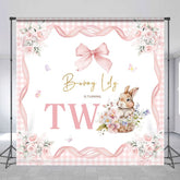 Aperturee - Aperturee Pink Floral Bunny Custom Name 2nd Birthday Backdrop